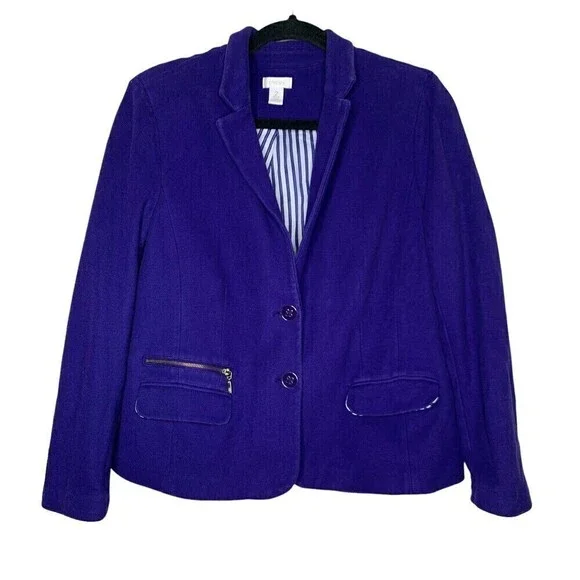 Chicos Women Size 2/Large Blue/ Purple Jacket Stripes Cotton Double Button - Picture 1 of 9